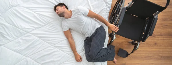 Disabled Man Laying Bed View — Stock Photo, Image