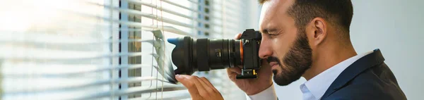 Man Camera Photographing Blinds — Stock Photo, Image