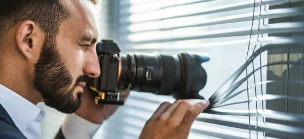 Businessman Camera Photographing Blinds — Stock Photo, Image