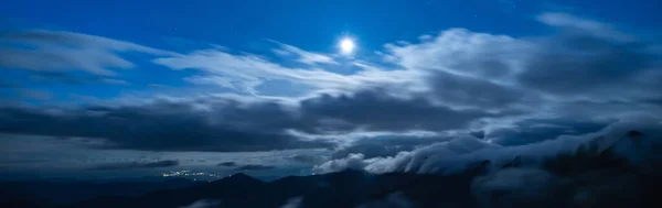 The bright moon on the cloud background