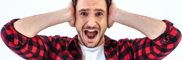 Hombre Emocional Pie Sobre Fondo Blanco — Foto de Stock