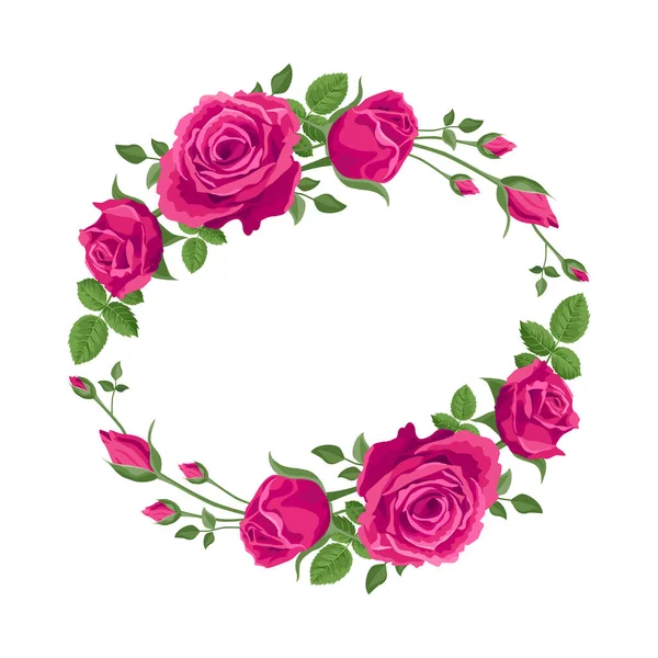 Corona Guirnalda Rosas Rosadas Decoración Flores Vectoriales Para Tarjetas Saludos — Vector de stock