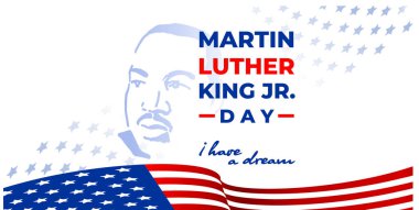 Martin Luther King Jr. Günü. Vektör afişi, poster, internet kartı, sosyal medya Martin Luther King Jr. 'la mesajlaşan ağlar, bir hayalim ve portresi var. MLK gün illüstrasyonu