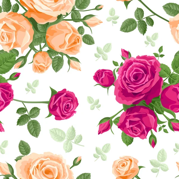 Modello Senza Cuciture Rose Arancioni Rosa Illustrazione Vettoriale Sfondo Modello — Vettoriale Stock