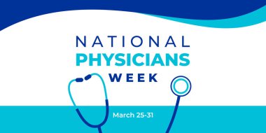 Ulusal Hekimler Haftası. Vektör afişi, poster, el ilanı, sosyal medya için mesaj ulusal doktorları haftası ile birlikte tebrik kartı. Steteskoplu bir resim.