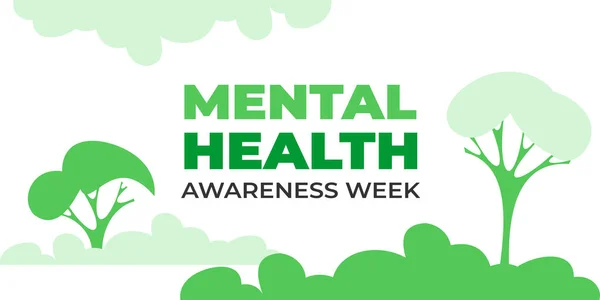 National mental health awareness week. Vector web banner for social media, poster, card, flyer. Text National mental health awareness week. Background, illustration with nature, trees, mental concept