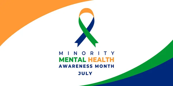 Minority Mental Health Awareness Month. Vector web banner for social media, poster, card, flyer. Text Minority Mental Health Awareness Month, July. Ribbon on white background
