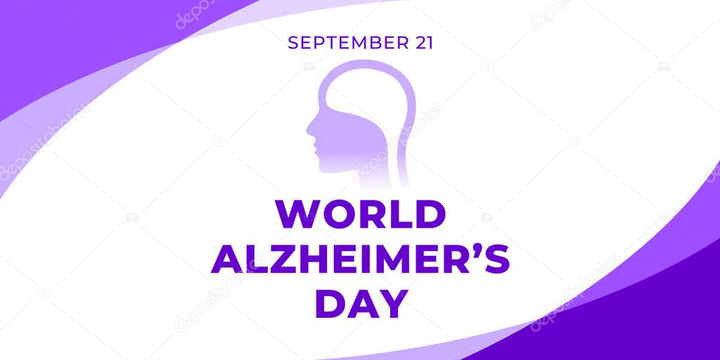 World Alzheimer s Day. Vector web banner, poster, card for social media, networks. Text World Alzheimers Day, september 25. Logo human head on a white, purple background.