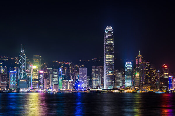 Nightview of Victoria Harbour in Hong Kong