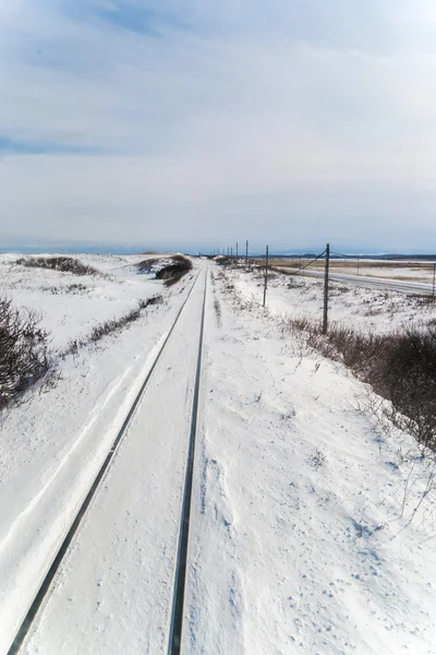 Winters tafereel van senmo lijn in shiretoko, hokkaido, japan — Stockfoto