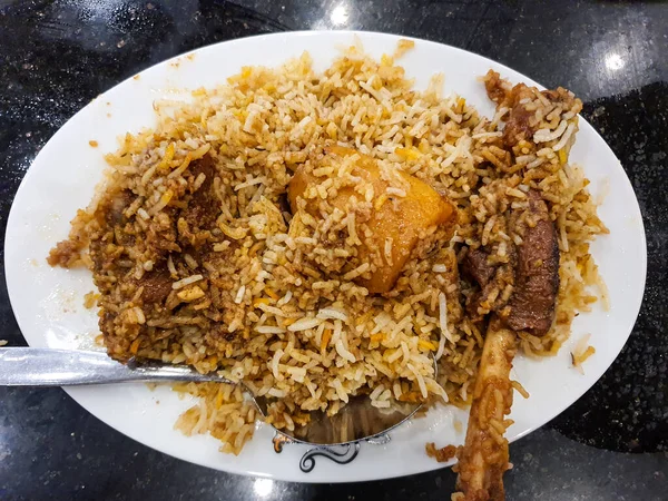 Mutton Biriyani Híres Biriyani Biriyani Birka Dél Ázsiából Tálalva Egy — Stock Fotó