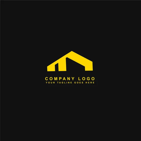 建物や不動産ビジネスのための黄色の金の家モデルとシンプルなロゴデザイン — ストックベクタ