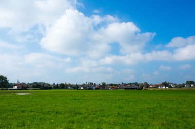 parlak yeşil çayırlar ve mavi gökyüzü