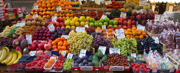 Fruit market with colorful fruits and vegetables