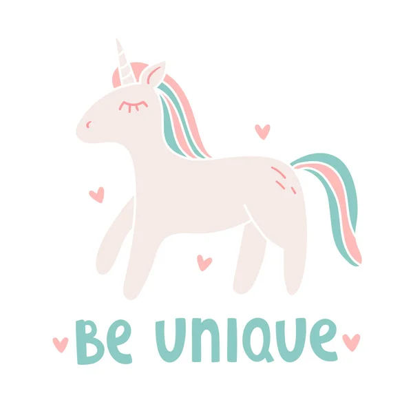 Vector Illustration Cute Cartoon Unicorn Text Lettering Unique Inspiration Motivation — Stock Vector