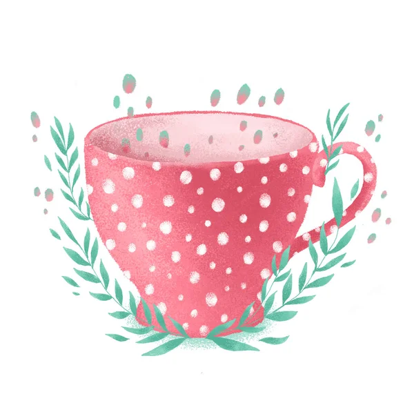 Red Cup Tea Table Leaves Bubbles Adorable Concept Your Design — Stock Photo, Image