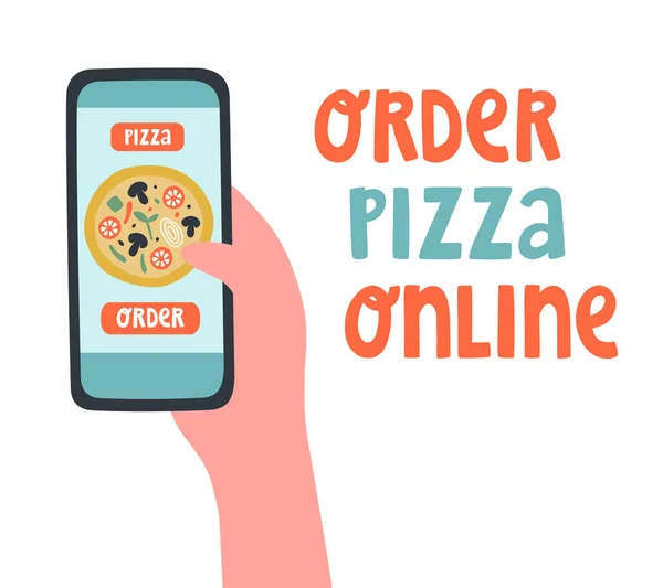 Ilustração Vetorial Com Pizza Ordem Line Celular Smartphone Entrega Comida —  Vetores de Stock