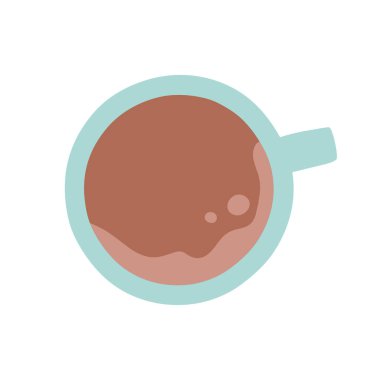 Beyaz arka planda düz stil kahve fincanı manzarası. Logo, kafe, kafe ve restoranın sembolü. Sıcak içecek kapuçino, köpüklü espresso. Üst sabıka görüntüsü