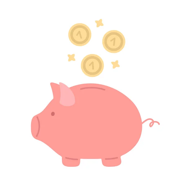 Leuke Cartoon Vector Illustratie Met Varken Geld Doos Gouden Munten — Stockvector