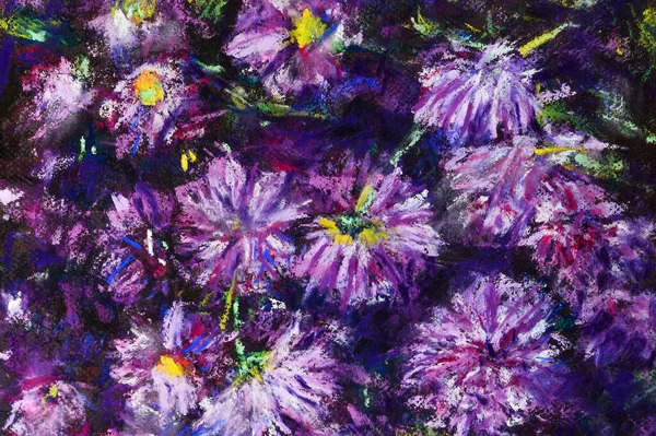 Kleurrijke Dromen Tekening Met Pastels Papier Stilleven Van Chrysant Bloemen — Stockfoto