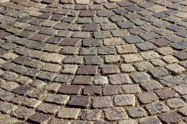 Pavimento Pedra Velha Calçada Com Blocos Pedra Quadrada Foto Perspectiva — Fotografia de Stock
