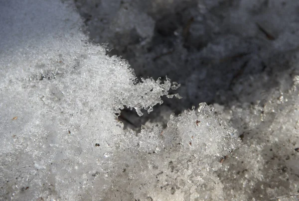 Primer Plano Una Sucia Nieve Derretida Forma Extraña —  Fotos de Stock