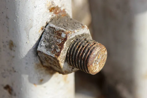 Oude Rusty Bolt Nut Een Metal Pole Foto Met Selectieve — Stockfoto