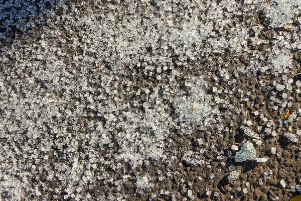 Small Fragments Shattered Glass Empty Asphalt Road Background — Stock Photo, Image