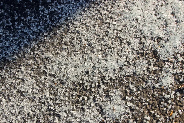 Small Fragments Shattered Glass Empty Asphalt Road Background — Stock Photo, Image