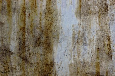 Eski, kirli, paslı, çizilmiş ve boyayla kaplanmış metal bir levhanın dokusu