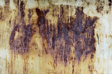 Eski, kirli, paslı, çizilmiş ve boyayla kaplanmış metal bir levhanın dokusu