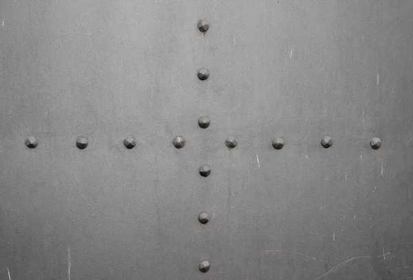 Riveted Cross Shape Button Head Rivets Metal Plate Painted Gray — Stock Photo, Image