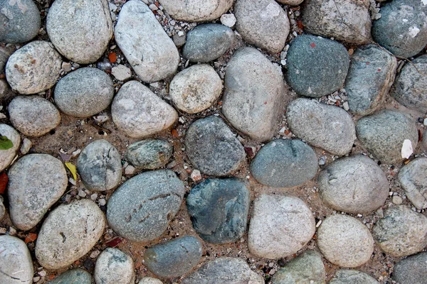 Fechar Uma Estrada Pebblestone Velha Calçada Com Pedras Naturais — Fotografia de Stock