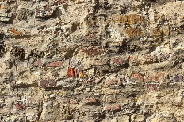 Textuur Van Een Oude Beschadigde Bakstenen Muur Bekleed Met Zwaar — Stockfoto