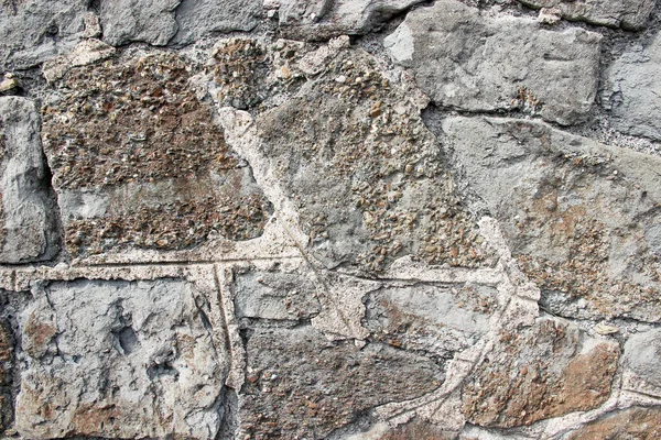 Textur Einer Alten Steinmauer Aus Mit Zementresten Beschichtetem Kieselstein — Stockfoto
