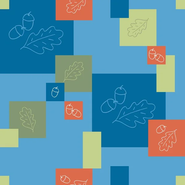 Abstract Multicolor Geometrisch Naadloos Patroon Met Handgetekende Eikels Eiken Bladeren — Stockfoto