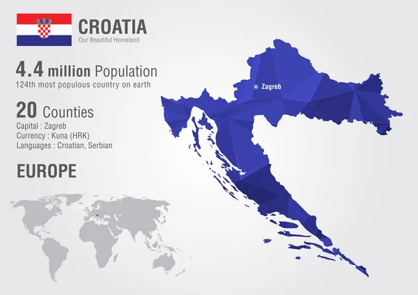 Croazia mappa del mondo con una texture di pixel diamante . — Vettoriale Stock
