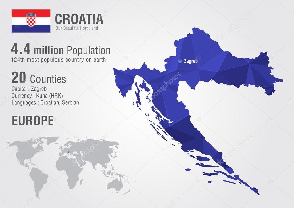 Carte Du Monde Croatie Avec Une Texture De Diamant Pixel