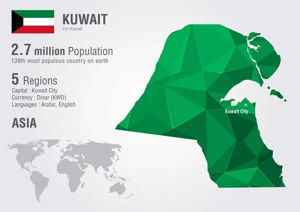 Kuwait world map with a pixel diamond texture. — Stock Vector