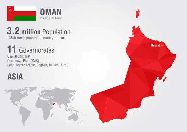 Omán mapa světa s texturou diamond pixel. — Stockový vektor