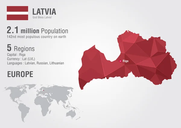 Łotwa mapa świata z piksela tekstury diament. — Wektor stockowy