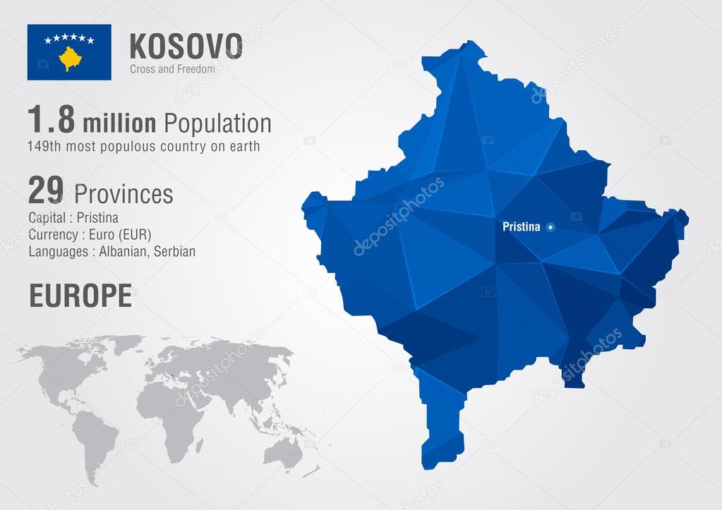 Carte Du Monde Au Kosovo Avec Une Texture De Diamant Pixel