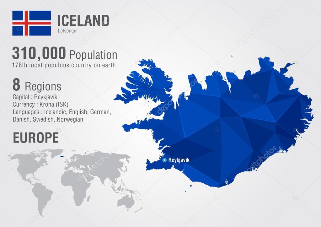 Iceland island world map with a pixel diamond texture.