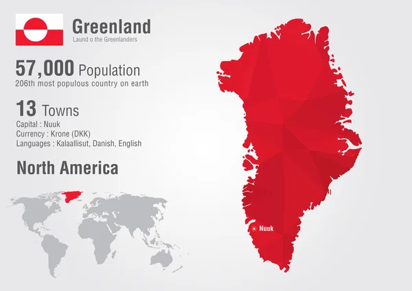 Mapa del mundo de Groenlandia con una textura de pixel diamante . — Vector de stock