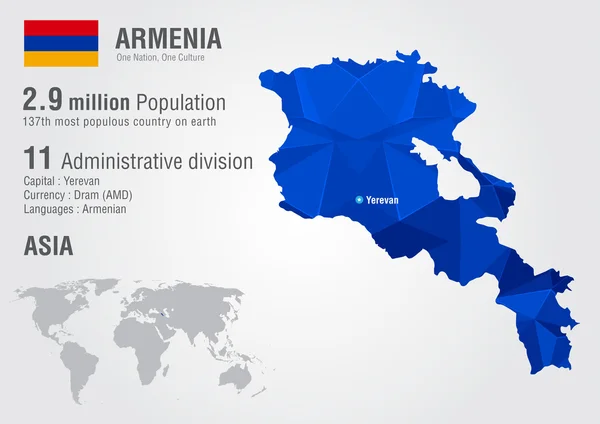 De kaart van de wereld van Armenië met een pixel diamant textuur. — Stockvector