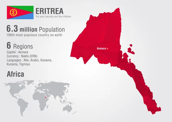 Mappa del mondo eritrea con texture diamantata in pixel . — Vettoriale Stock