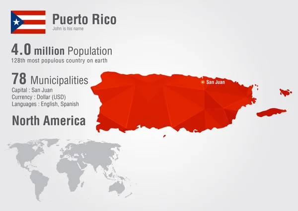 Mapa del mundo de Puerto Rico con una textura de pixel diamante . — Vector de stock