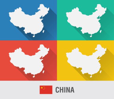 Çin Dünya Haritası düz tarzı ile 4 renk.