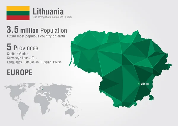 Lithuania world map with a pixel diamond texture. — Stock Vector