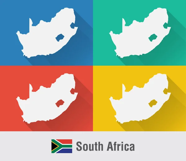 4 色のあるフラット スタイルで南アフリカ共和国の世界地図. — ストックベクタ